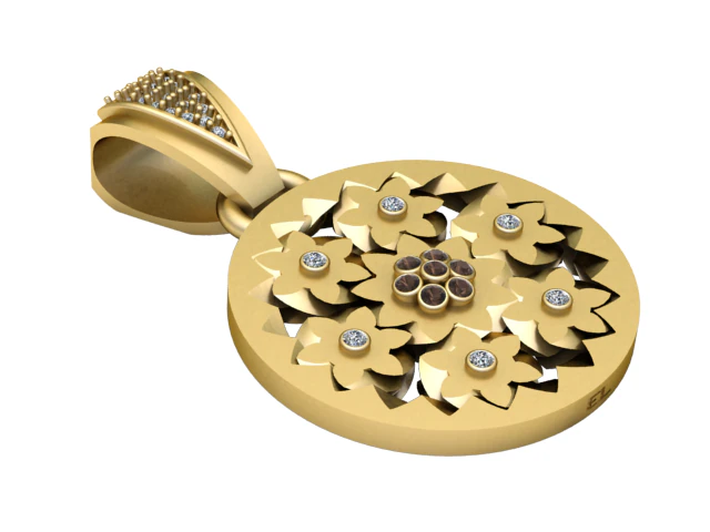 Golden Blossom Floral Pendant 3D Print Model .c4d .max .obj .3ds .fbx .stl .blend 