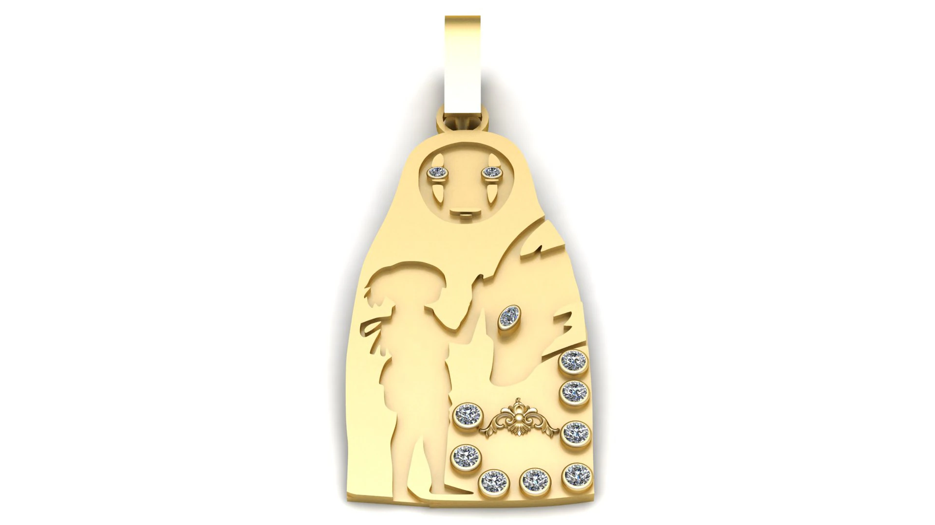 Spirited Away No-Face and Chihiro pendant 3D Print Model .c4d .max .obj .3ds .fbx .stl .blend 