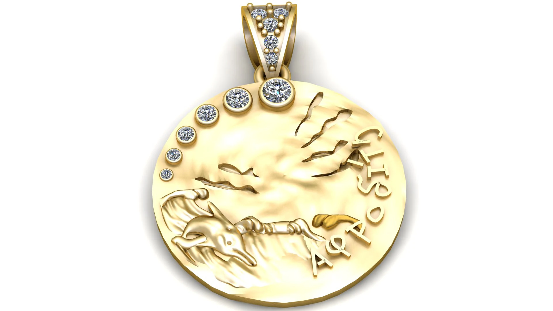 Azlee piccolo ciondolo con moneta Capricorno in oro giallo e diamanti Modello di stampa 3D .c4d .max .obj .3ds .fbx .stl .blend 