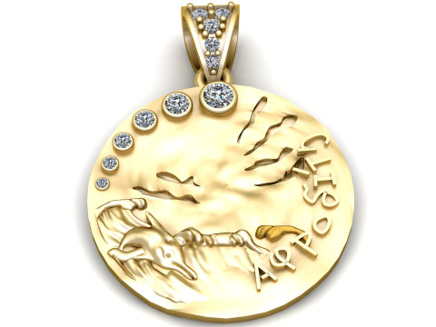 Azlee Small Yellow Gold and Diamond Capricorn Coin Charm Modello di stampa 3D