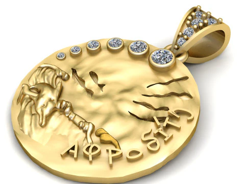Azlee piccolo ciondolo con moneta Capricorno in oro giallo e diamanti Modello di stampa 3D