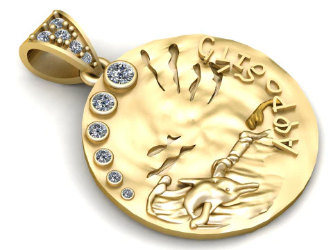 Azlee piccolo ciondolo con moneta Capricorno in oro giallo e diamanti Modello di stampa 3D