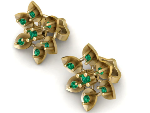 Emerald Stud Earrings 3D Print Model