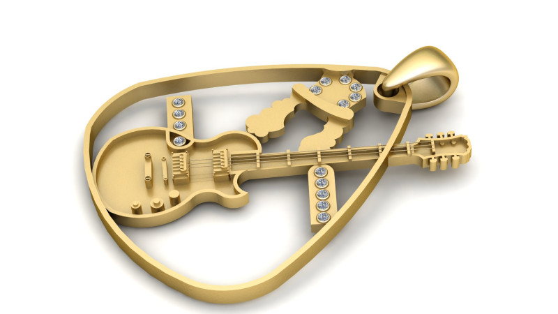 Rock N Roll Guitar Pendant 3D Print Model .c4d .max .obj .3ds .fbx .stl .blend 