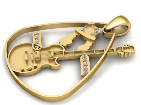 Rock N Roll Guitar Pendant 3D Print Model