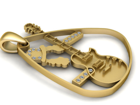 Rock N Roll Guitar Pendant 3D Print Model