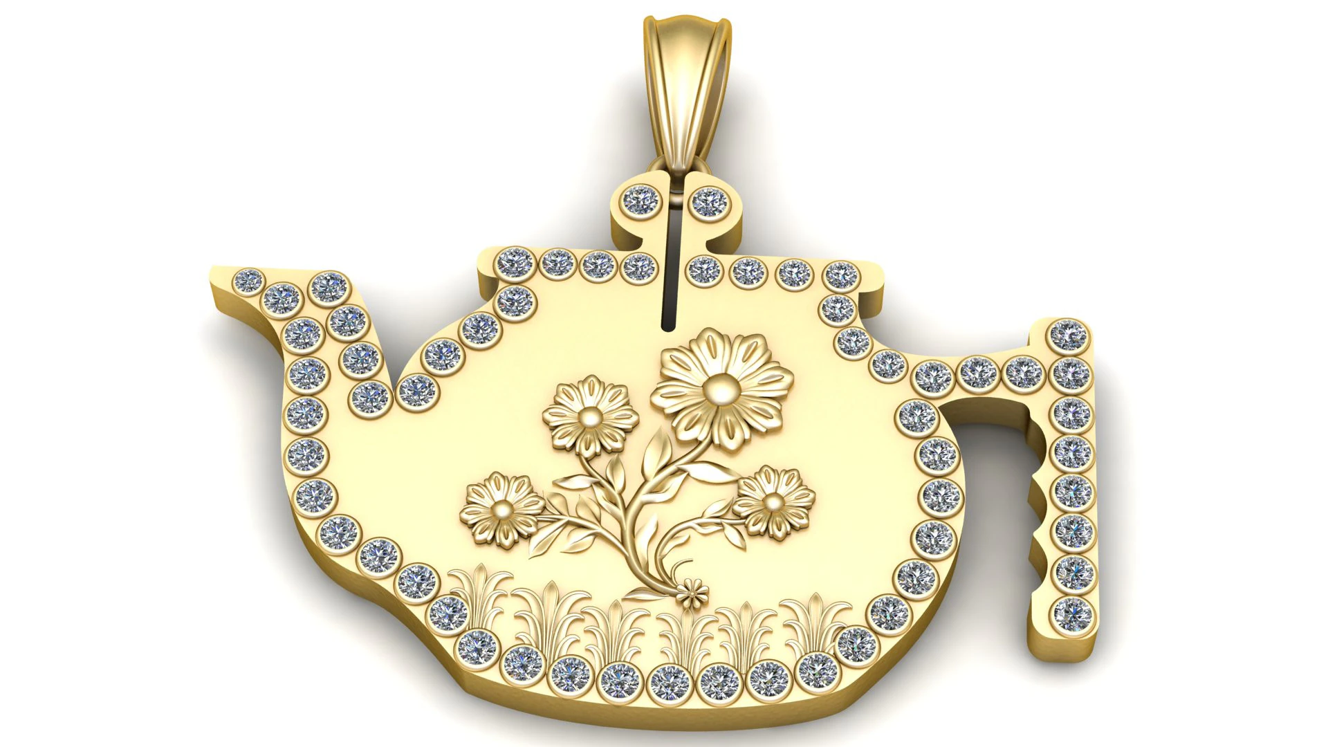 Floral Elegance Teapot Pendant 3D Print Model .c4d .max .obj .3ds .fbx .stl .blend 