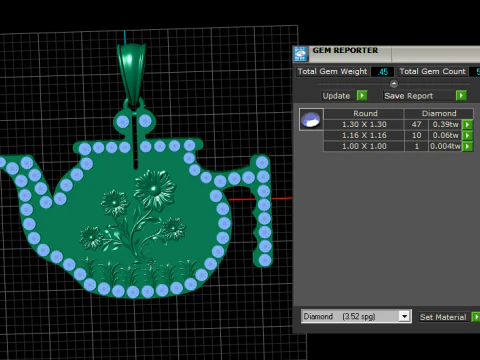 Floral Elegance Teapot Pendant 3D Print Model