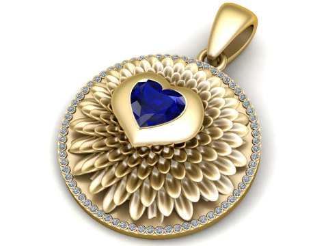 Royal Bloom Heart Pendant 3D Print Model