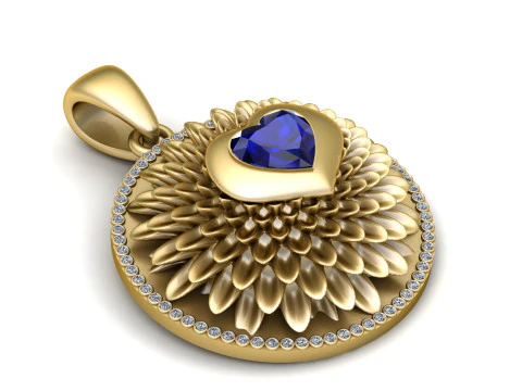 Royal Bloom Heart Pendant 3D Print Model