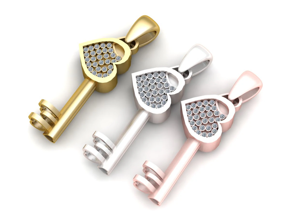 Key to My Heart Trio Pendant 3D Print Model .c4d .max .obj .3ds .fbx .stl .blend 
