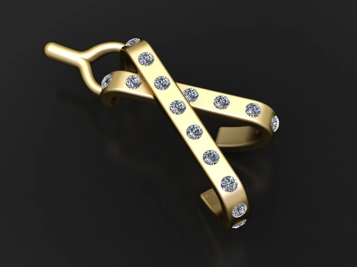 Golden Awareness Ribbon Pendant 3D Print Model .c4d .max .obj .3ds .fbx .stl .blend 