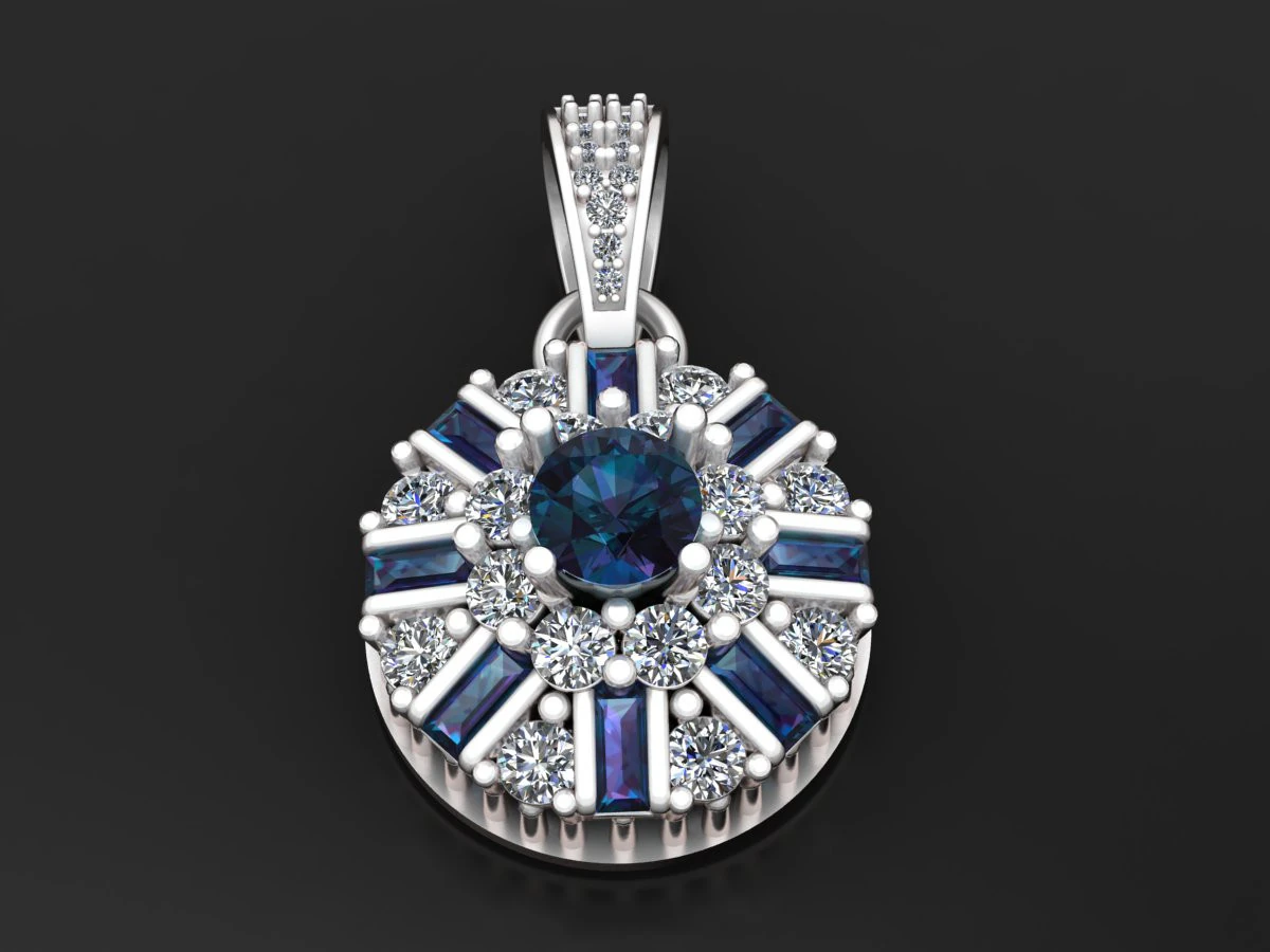 Radiant Halo Gemstone Pendant 3D Print Model .c4d .max .obj .3ds .fbx .stl .blend 
