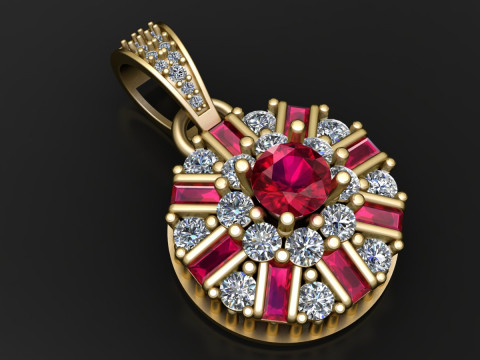 Radiant Halo Gemstone Pendant 3D Print Model