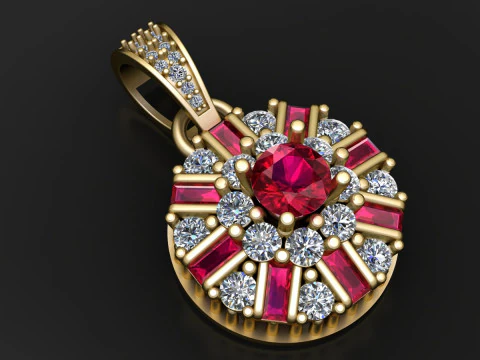 Radiant Halo Gemstone Pendant 3D Print Model
