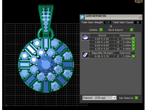 Radiant Halo Gemstone Pendant 3D Print Model