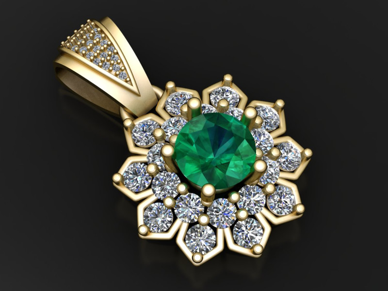 Emerald Sunburst Pendant 3D Print Model .c4d .max .obj .3ds .fbx .stl .blend 
