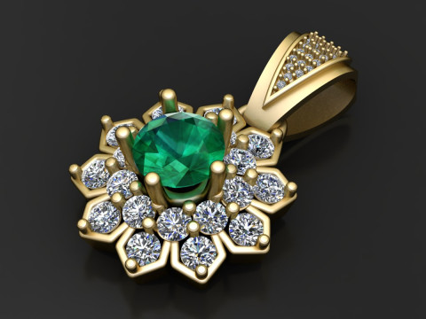 Emerald Sunburst Pendant 3D Print Model
