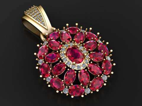 Regal Ruby Bloom Pendant Modèles 3D en vedette