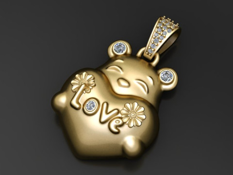 टेडी लव चार्म पेंडेंट 3D प्रिंट मॉडल