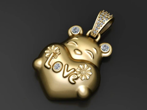 Teddy Love Charm Pendant 3D Print Model