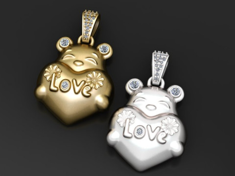 टेडी लव चार्म पेंडेंट 3D प्रिंट मॉडल