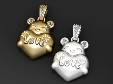 Teddy Love Charm Pendant 3D Print Model