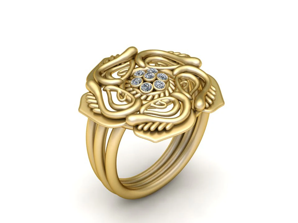 Floral Enigma Gold Diamond Ring 3D Print Model .c4d .max .obj .3ds .fbx .stl .blend 