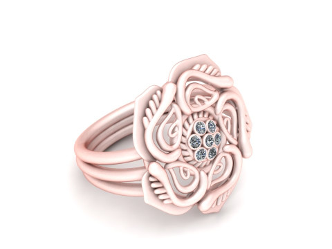 Floral Enigma Gold Diamond Ring Model Cetak 3D