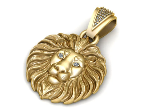 Majestic Roar Lion Head Gold Pendant 3D Print Model