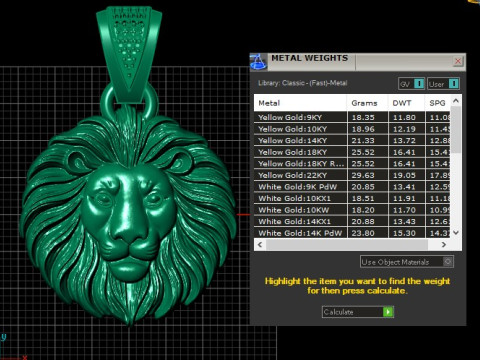 Liontin Emas Kepala Singa Mengaum yang Luar Biasa Model Cetak 3D