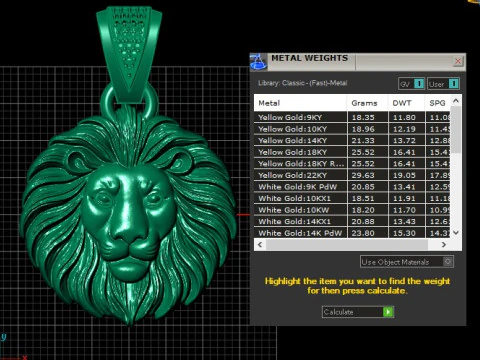 Majestic Roar Lion Head Gold Pendant 3D Print Model