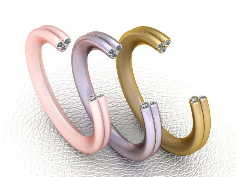 Elegant Twin-Set Open Cuff Ring 3D Printable model 3D Print Model .c4d .max .obj .3ds .fbx .stl .blend