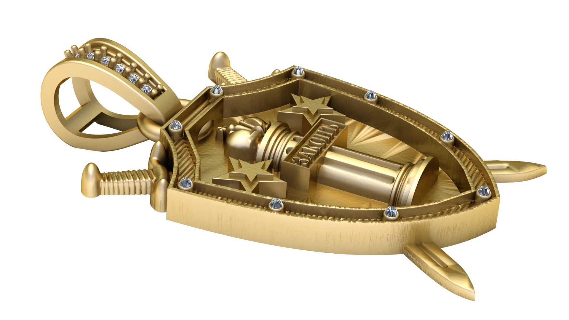 3D Printable Shield Sword Pendant 3D Print Model .c4d .max .obj .3ds .fbx .stl .blend