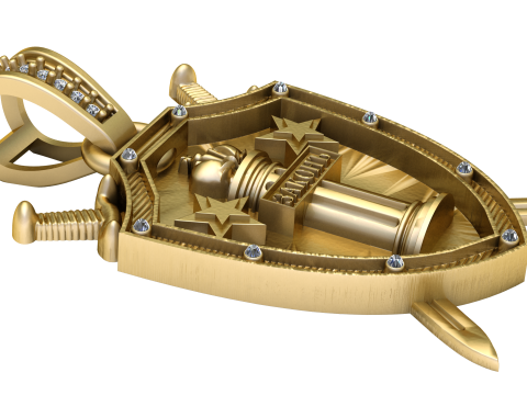 3D Printable Shield Sword Pendant Model Cetak 3D