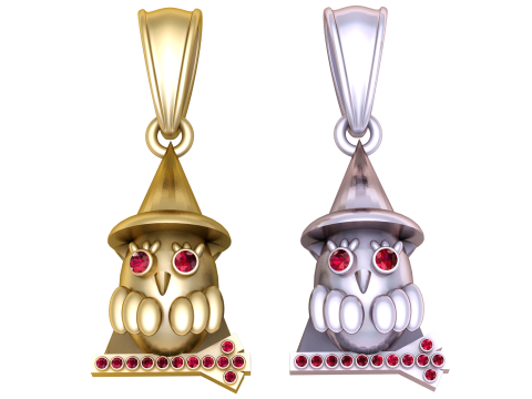 3D Printable Owl Pendant with Wizard Hat 3D प्रिंट मॉडल