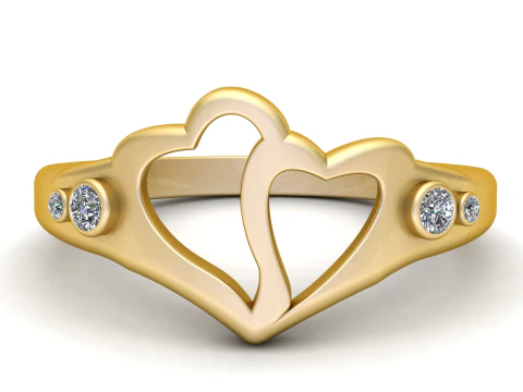 3D Printable Double Heart Ring 3D Print Model