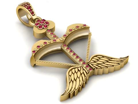 Cupid Bow Wings Pendant 3D Print Model