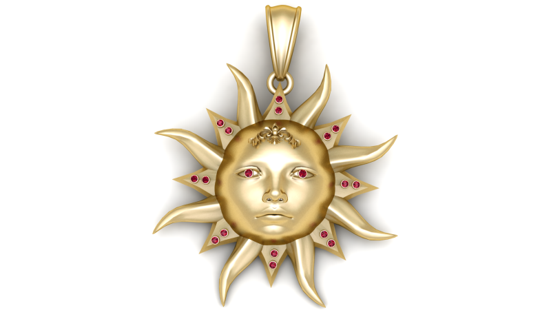 3D Printable Sun Face Pendant Modello di stampa 3D .c4d .max .obj .3ds .fbx .stl .blend