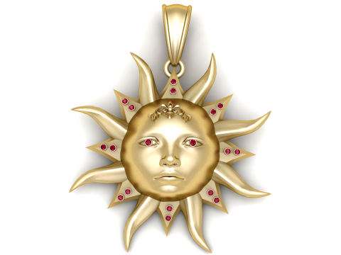 3D Printable Sun Face Pendant Modello di stampa 3D