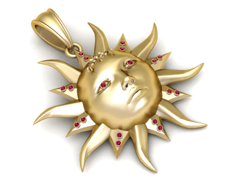 3D Printable Sun Face Pendant 3D Print Model