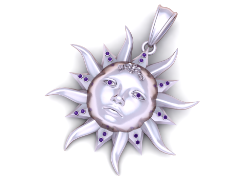 3D Printable Sun Face Pendant Modello di stampa 3D