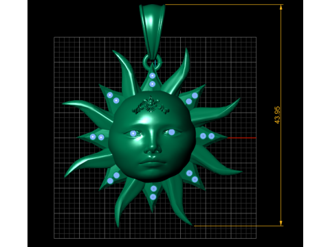3D Printable Sun Face Pendant Modello di stampa 3D