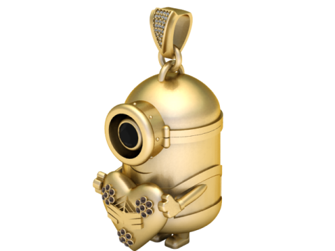 3D Printable Cartoon Character Pendant Holding Heart Modello di stampa 3D