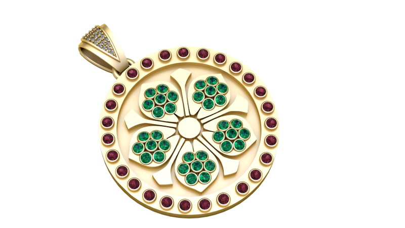 3D Printable Floral Medallion Pendant Modello di stampa 3D .c4d .max .obj .3ds .fbx .stl .blend
