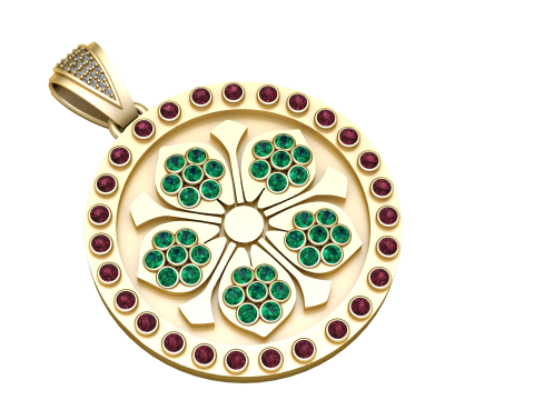 3D Printable Floral Medallion Pendant Modello di stampa 3D