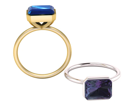 Кольцо-пасьянс изумрудной огранки для 3D-печати 3D Принт Модель