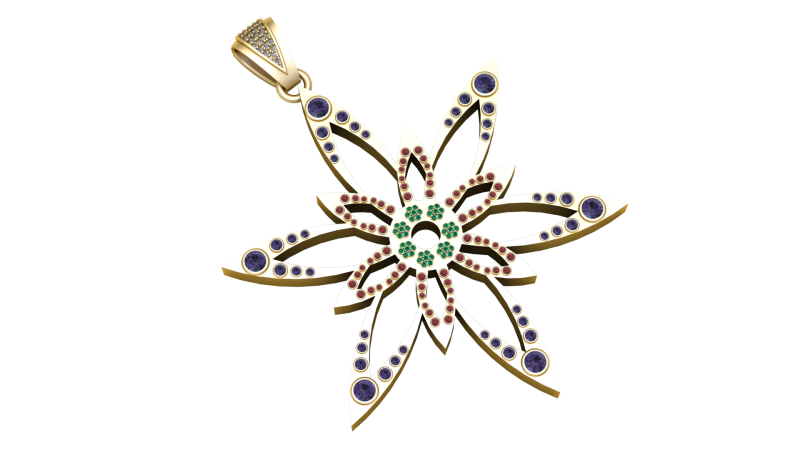 3D Printable Floral Star Pendant 3Dプリントモデル .c4d .max .obj .3ds .fbx .stl .blend