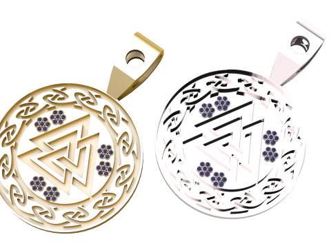 Pendentif nordique Valknut avec motif de n&oelig;ud celtique imprimable en 3D Modèles 3D en vedette