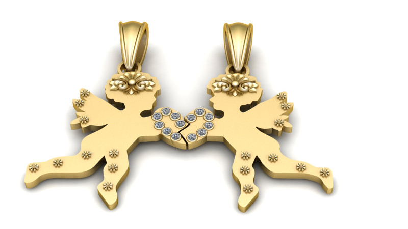 Angel Couple Pendant 3D Printable Jewelry Model 3D Print Model .c4d .max .obj .3ds .fbx .stl .blend